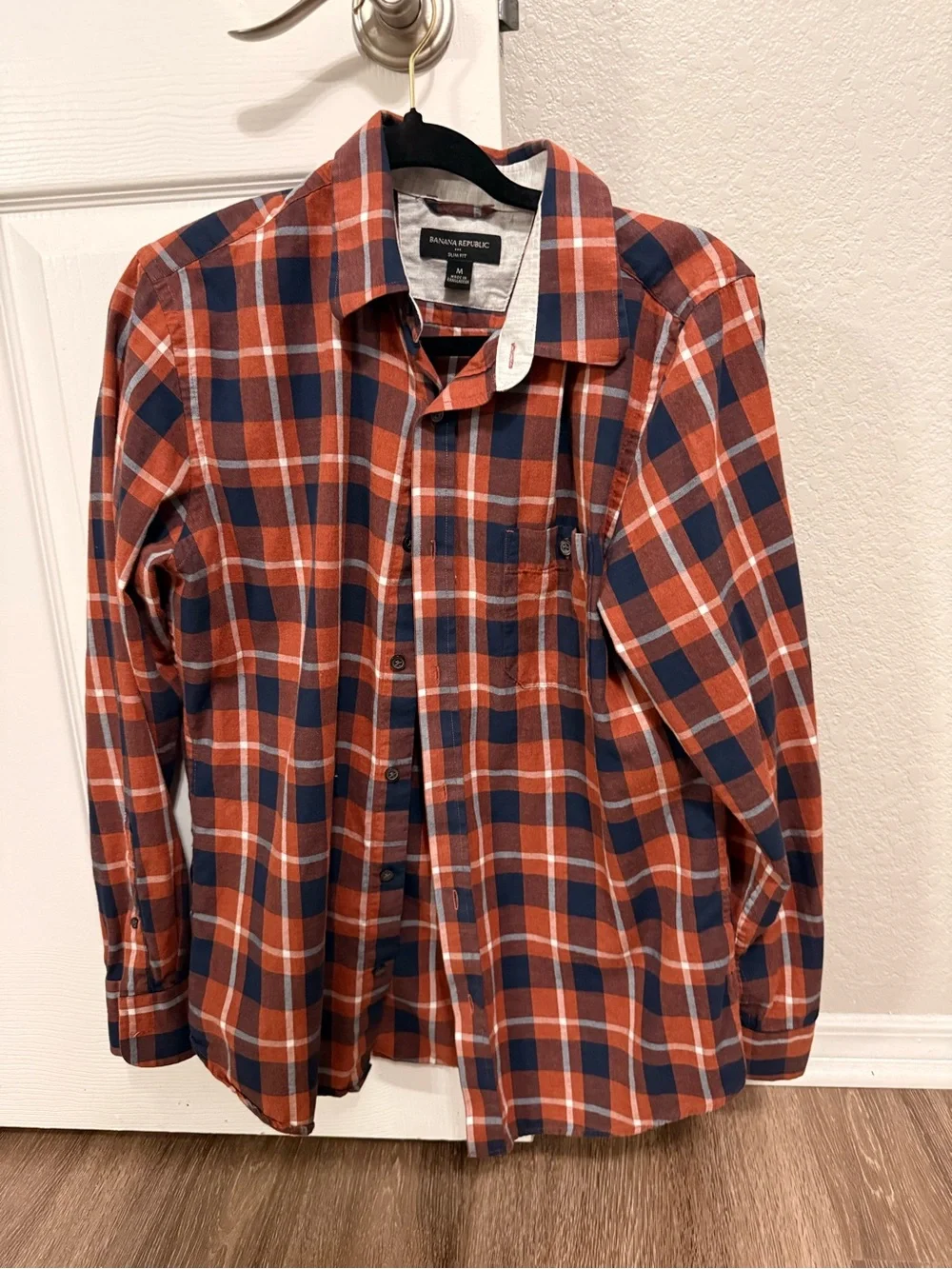 Banana Republic Orange and Navy Plaid Button-Down Shirt